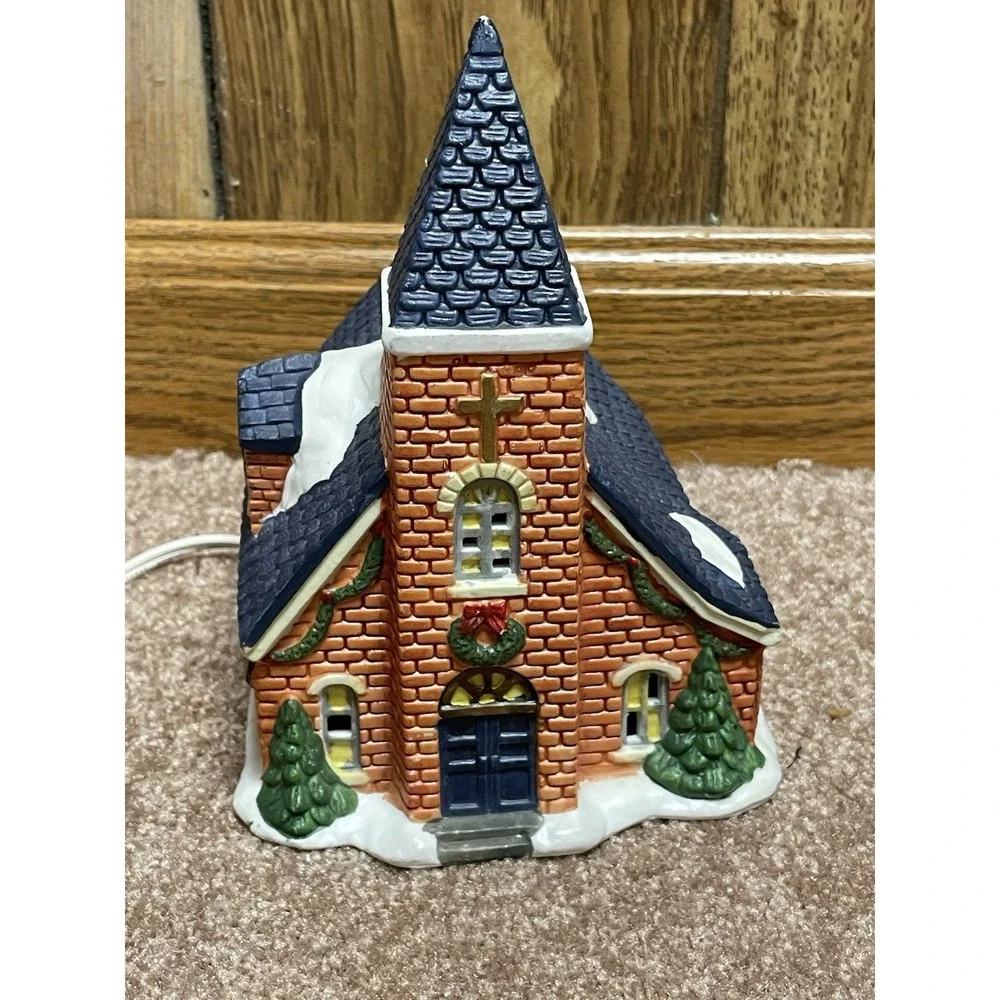 Trim A Home Blue Roof Church Lighted 1994 Plug‎ In Vintage Works Collectible
